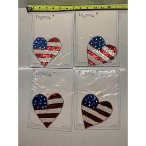 Elegance Vintage New heart-shaped sequin American Flag Appliqué patches set of 4